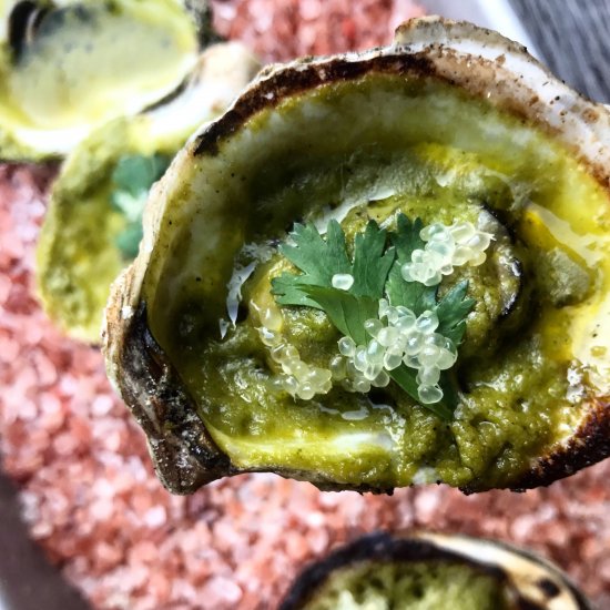 Grilled Aji Verde Oysters