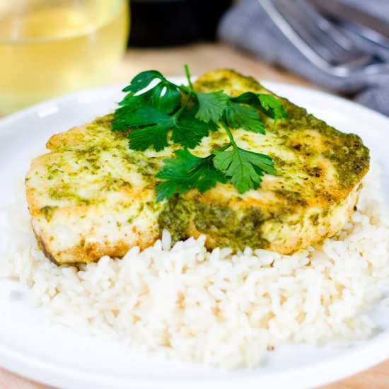 Braised Swordfish in Parsley Sauce