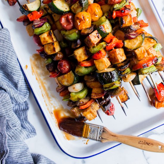 Grilled BBQ Tofu Vegetable Kebabs