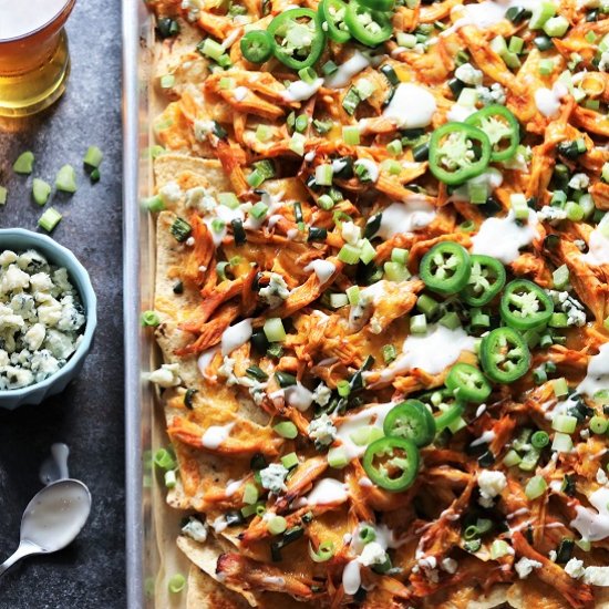 Sheet Pan Buffalo Chicken Nachos