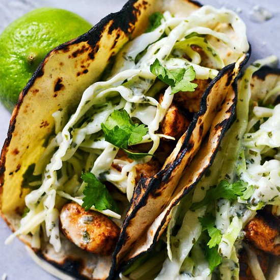 SPICY CHICKEN TACOS WITH SLAW