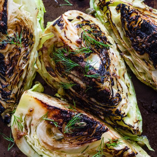 Charred cabbage with anchovy butter