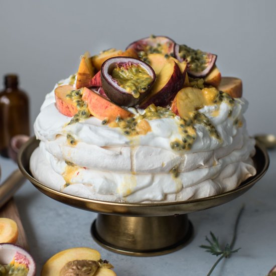 Peach + Passionfruit Pavlova