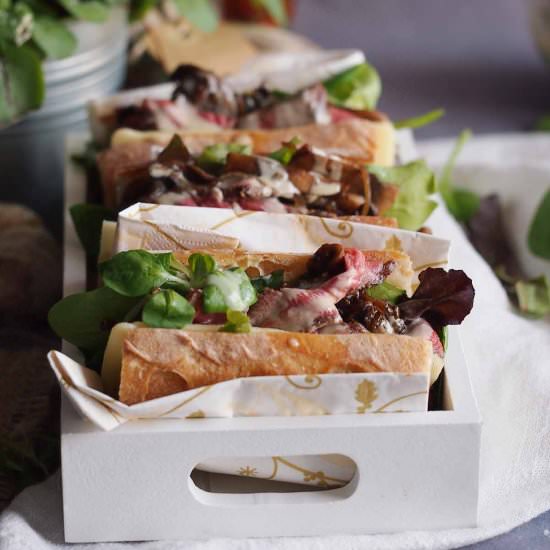 Cheesy steak sandwich with mushroom