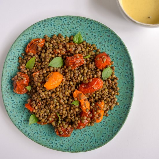 Warm Lentil and Burst Tomato Salad