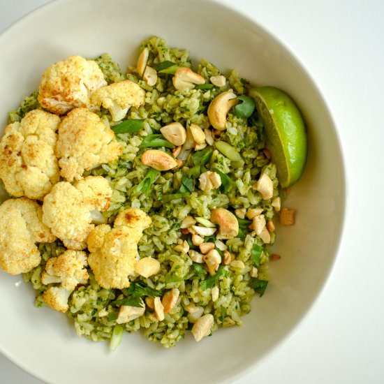 Spicy Green Rice & Cauliflower Bowl