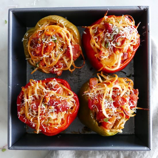 Spaghetti Stuffed Bell Peppers