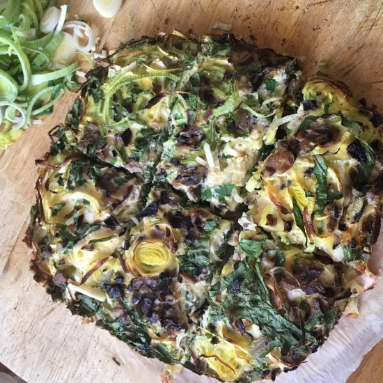 Shiitake, chard and leek quiche