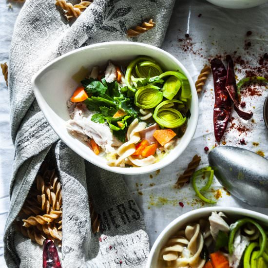 Chicken Soup with Wholegrain Pasta