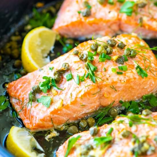 Garlic Caper Butter Baked Salmon