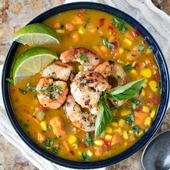 Curry Corn Chowder&Cilantro Shrimp