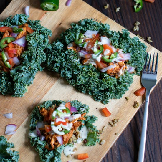 Buffalo Chicken Salad Kale Wraps