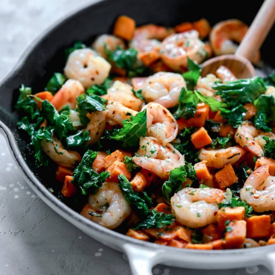 Sweet Potato, Kale and Shrimp