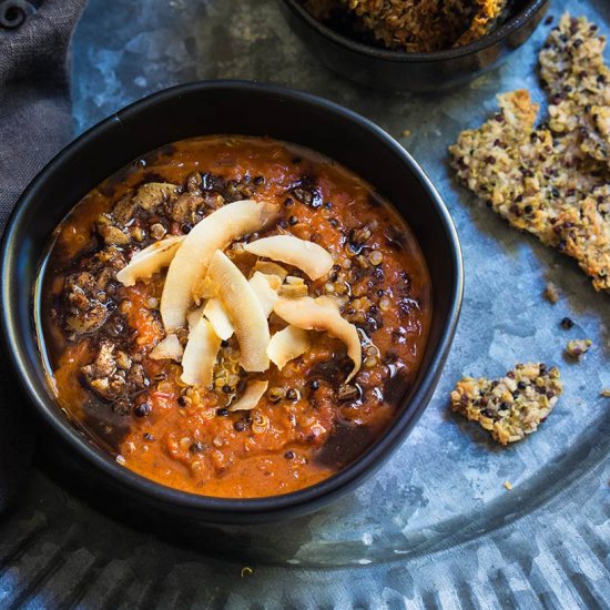 Roasted tomato coconut quinoa soup