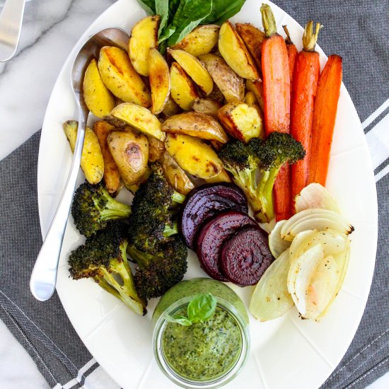 Roasted Vegetables with Basil Pesto