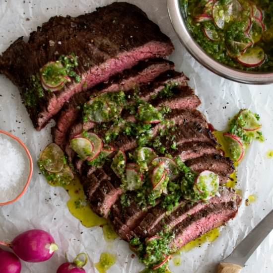 Flank Steak with Radish Chimichurri