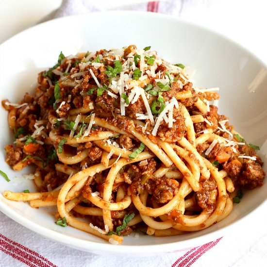 The Best Bucatini Bolognese