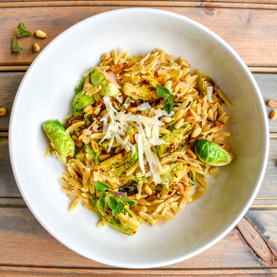 Lemon Orzo with Brussels Sprouts