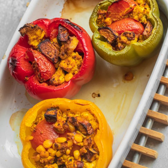 Mushroom and tofu stuffed peppers