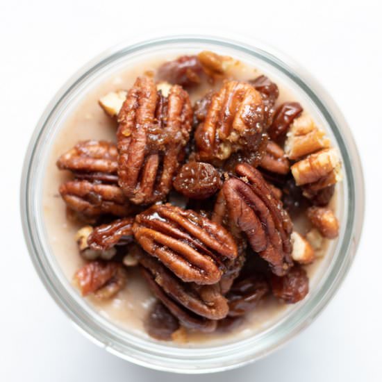 Rum Raisin Pudding & Candied Pecans