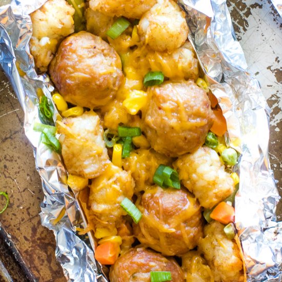 Tater Tot Meatball Foil Packet Meal