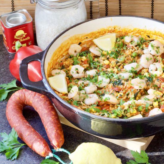 Easy Prawn & Chorizo Cheat’s Paella