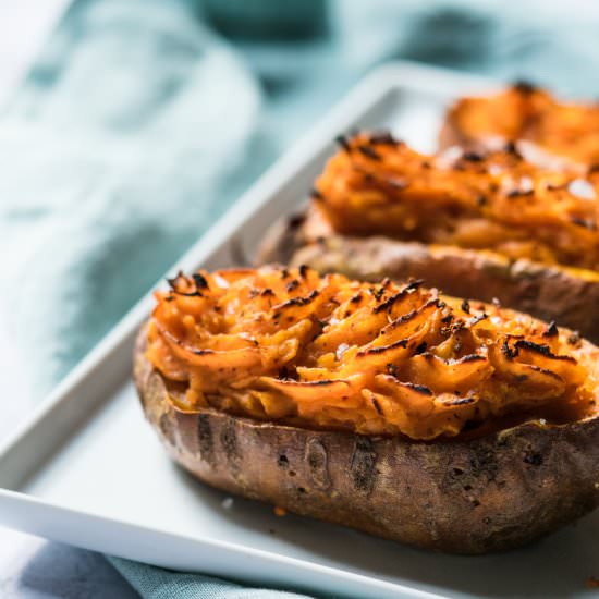 Harissa Twice Baked Sweet Potatoes