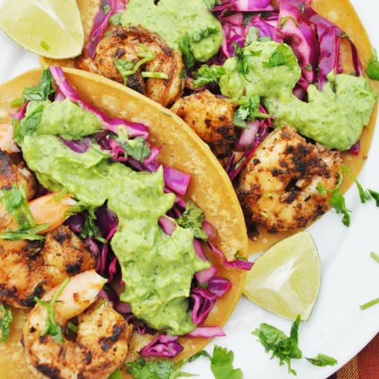 Cajun Shrimp Tacos Avocado Cream