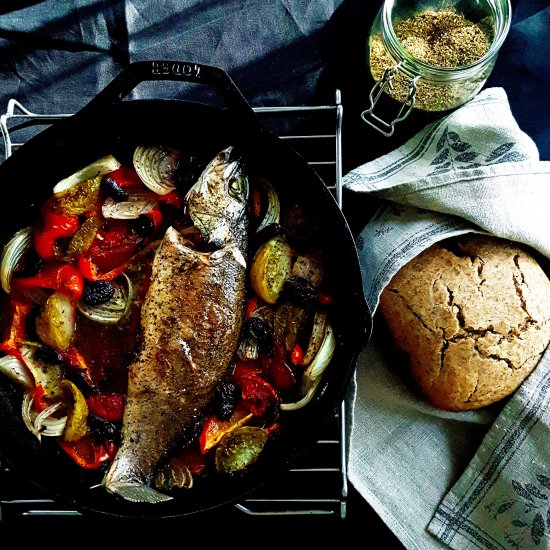 Baked Seabass with peppers