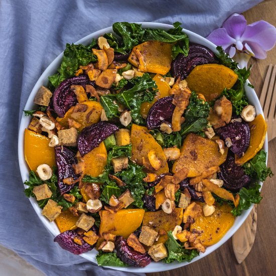 Fall salad with coconut bacon