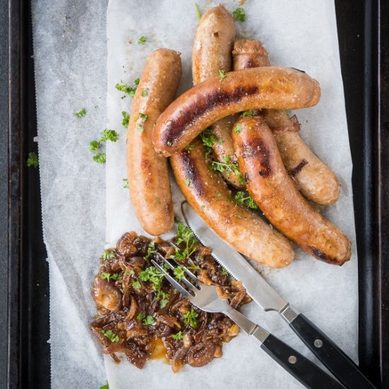 Bratwurst baked in beer