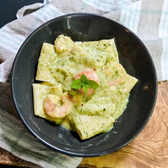 Pasta with Mint Zucchini and Shrimp