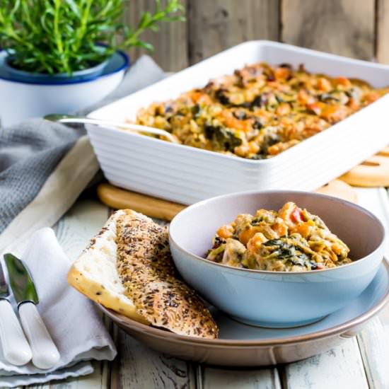 Vegan Cheesy Vegetable Bake