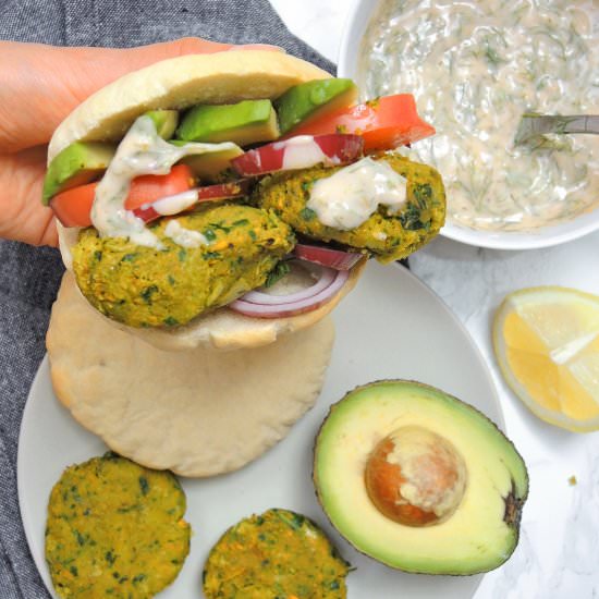 Carrot Falafels in Pita with Yogurt