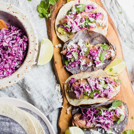 Steak Tacos with Lime Cilantro Slaw