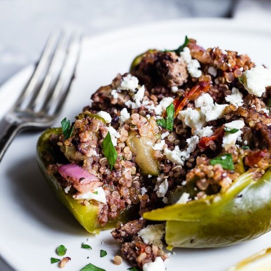 Greek Turkey Quinoa Stuffed Peppers