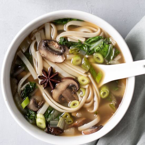 Seared Bok Choy Broth with Noodles