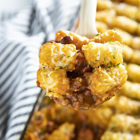 Tater Tot Chili Dog Casserole