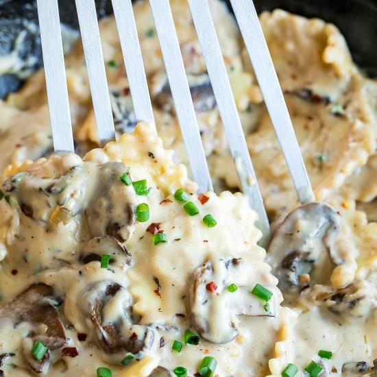 Balsamic Mushroom Ravioli Alfredo