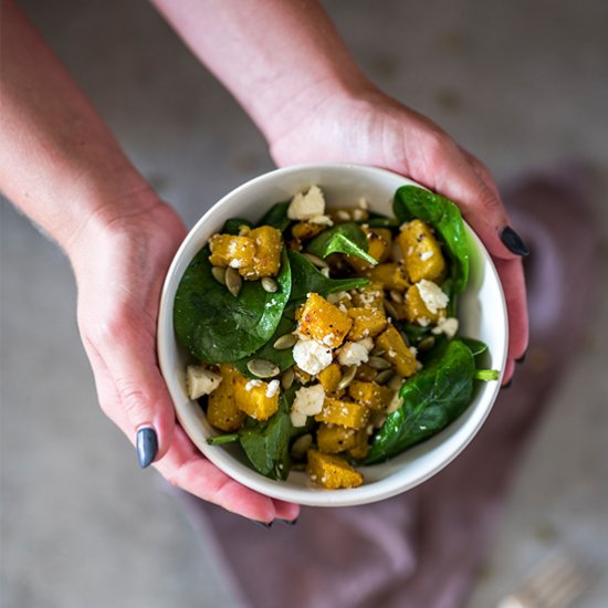 Pumpkin Feta Spinach Salad