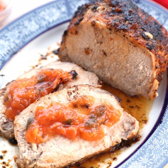 Juicy Pork Loin with Peach Jalapeno