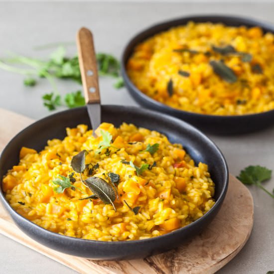 Vegan Pumpkin Puree Sage Risotto