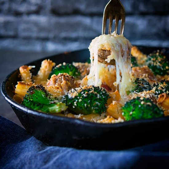 Skillet Turkey Meatball Pasta Bake