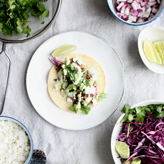 Pot Roast Tacos with Lime Crema