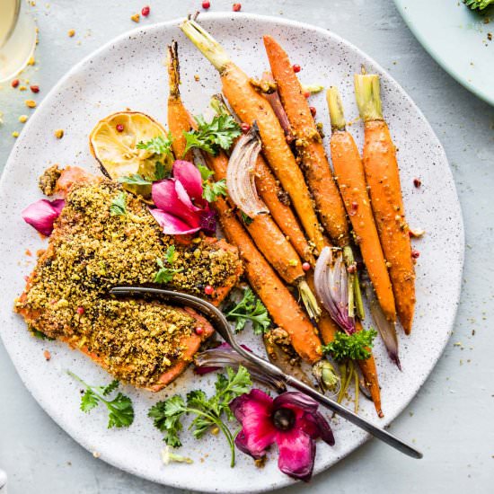 Pistachio Crusted Salmon & Carrots