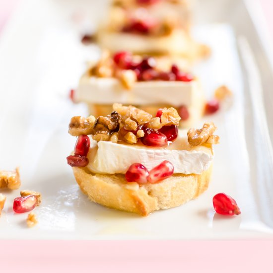 Brie, Honey, Pomegranate Crostini