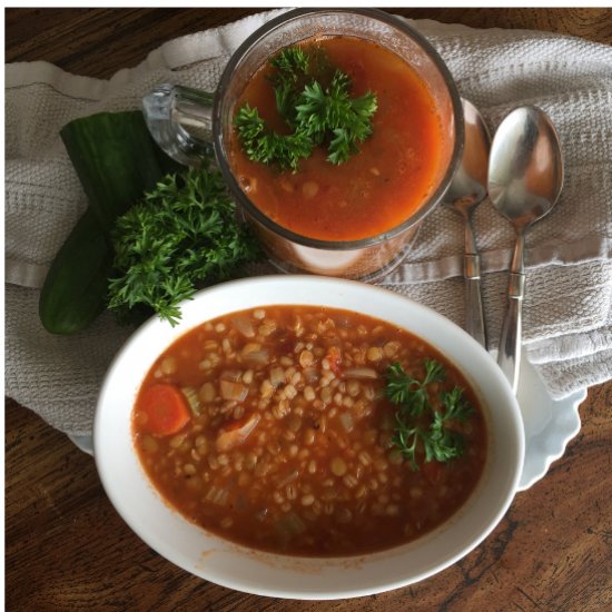 Vegan Beefy Lentil Barley Soup