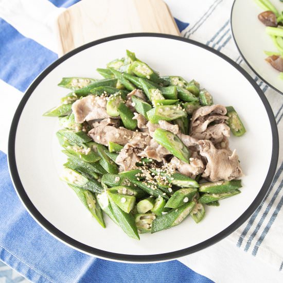 Okra pork stir-fry