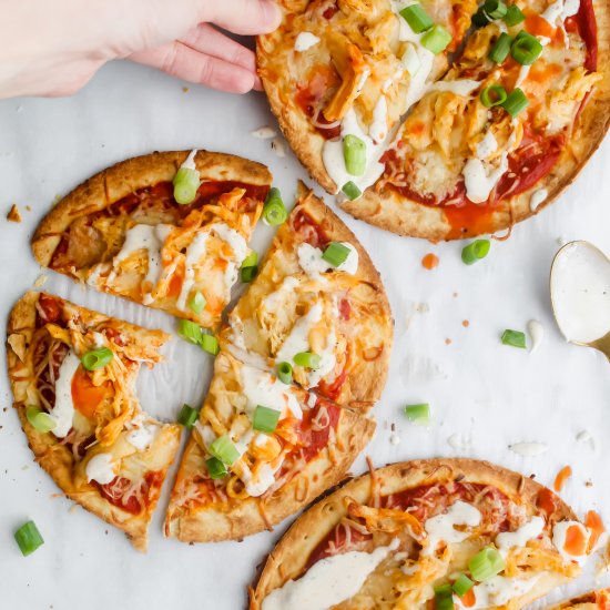 Mini Buffalo Chicken Pizzas