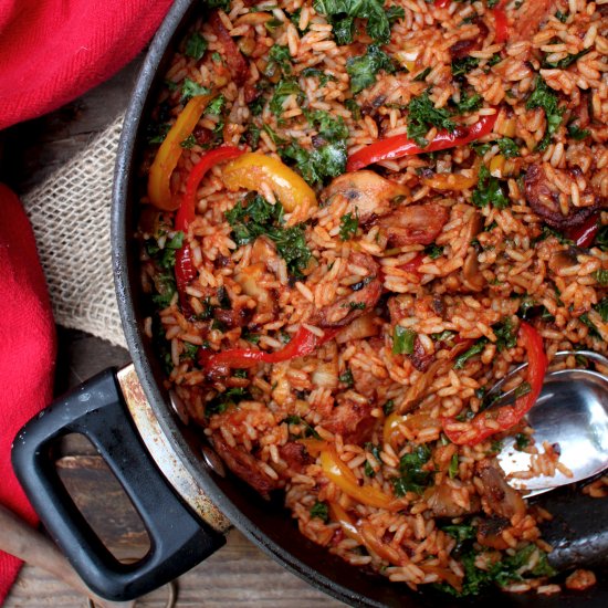 Veggie Kielbasa Rice Skillet